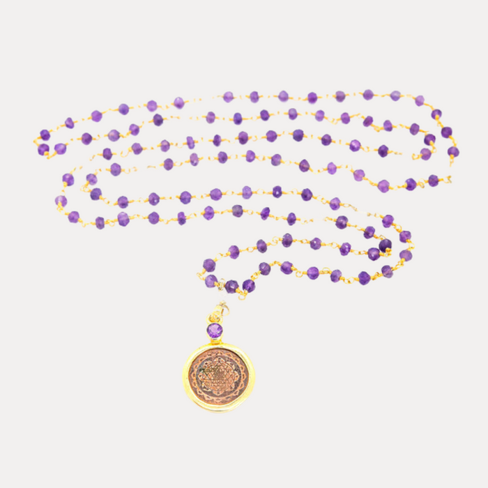 Amethyst and Crystal Sri Yantra Necklace