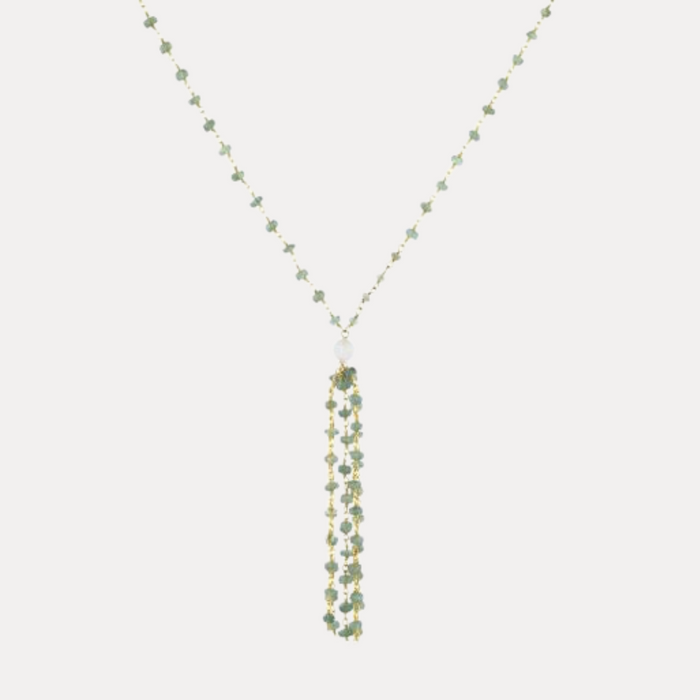 Aquamarine and Crystal with Tassle Necklace