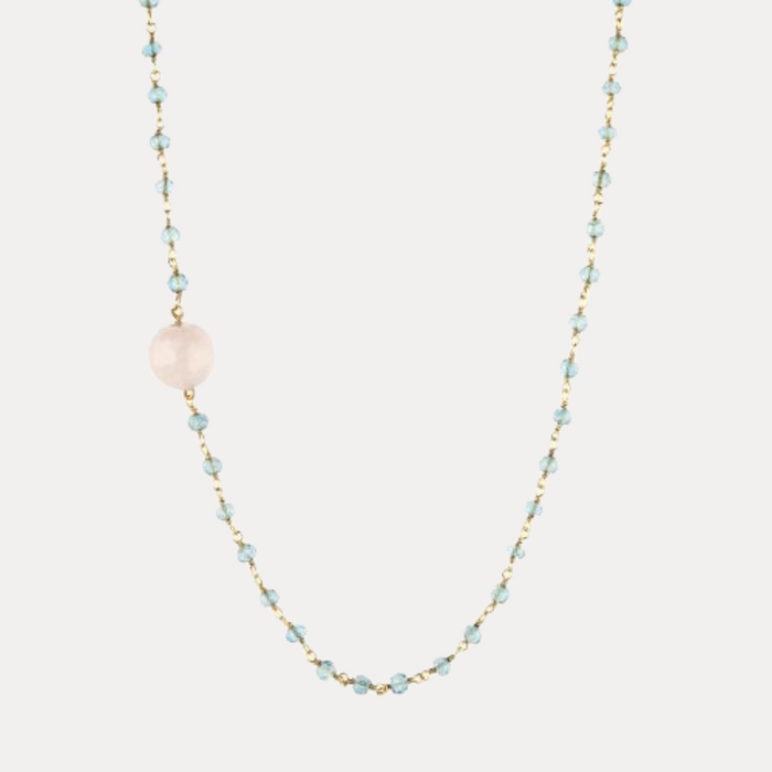 Aquamarine with Rose Quartz Guru Bead Necklace