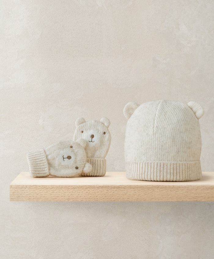 Mamas & Papas Hat & Mitts Bear Knitted Hat & Mitts Set