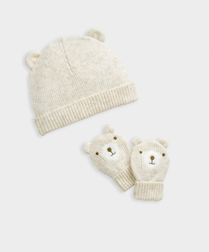 Mamas & Papas Hat & Mitts Bear Knitted Hat & Mitts Set