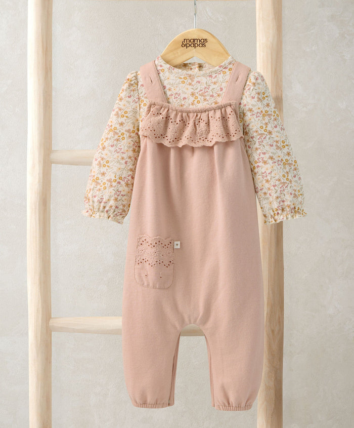 Mamas & Papas Outfits & Sets Broderie Dungarees & Bodysuit Outfit Set