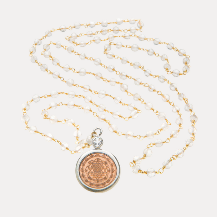 Clear Crystal Quartz Sri Yantra Necklace