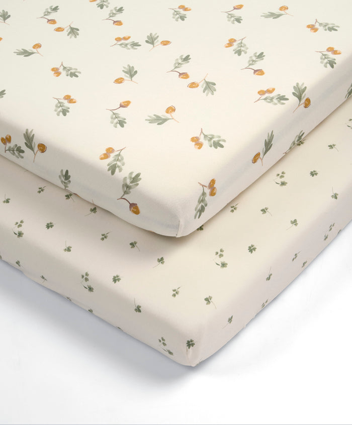 Mamas & Papas Cotbed Sheets Cotbed Fitted Sheets (Pack of 2) - Acorn/Clover
