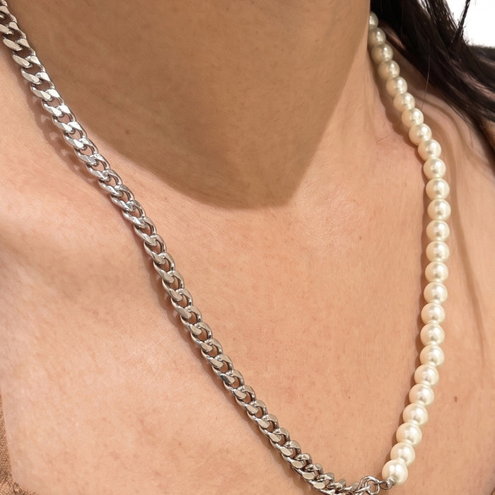 Dual Pearl Chain Gold Plated Necklace
