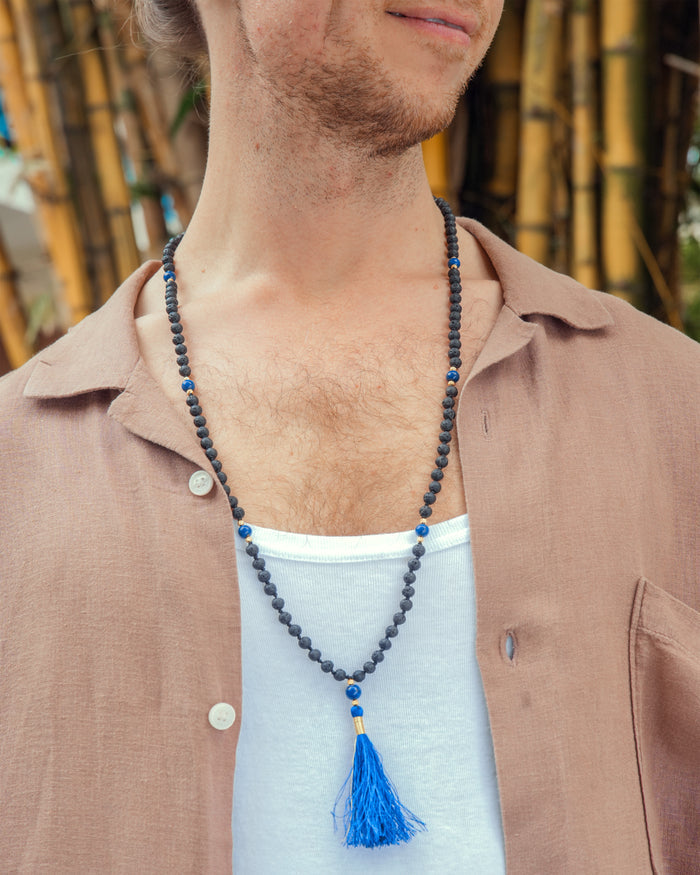 Lavastone mala with Lapis counter beads