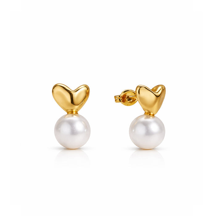 Lustrous Heart Pearl Gold Plated Studs