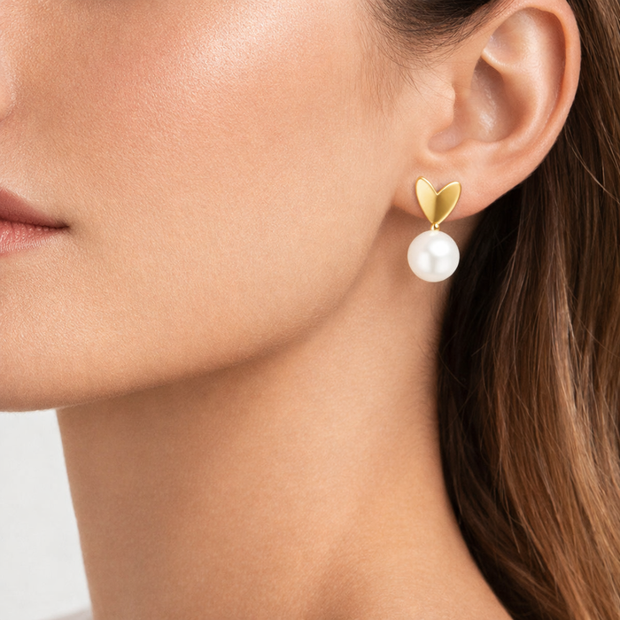 Lustrous Heart Pearl Gold Plated Studs
