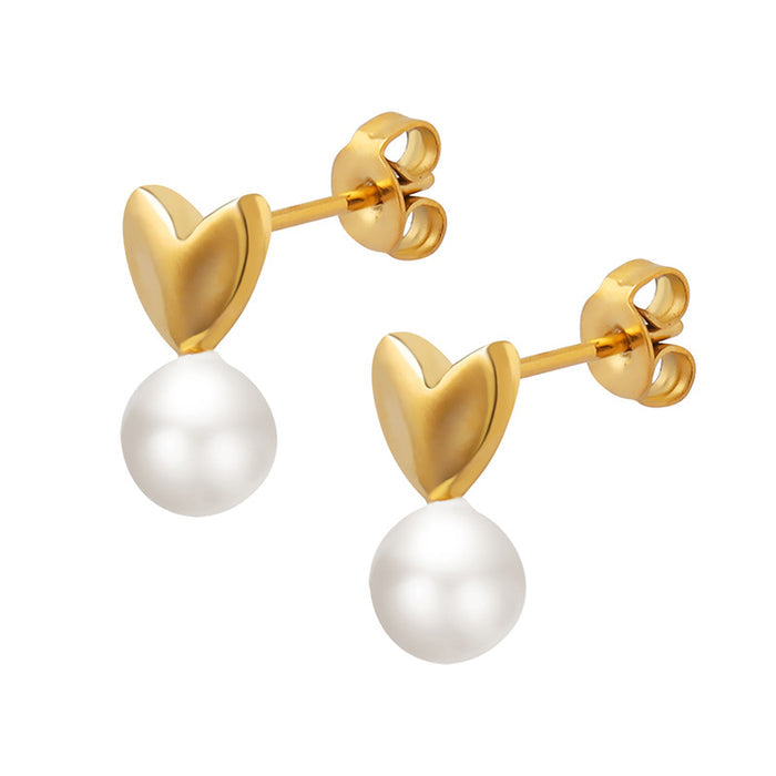 Lustrous Heart Pearl Gold Plated Studs