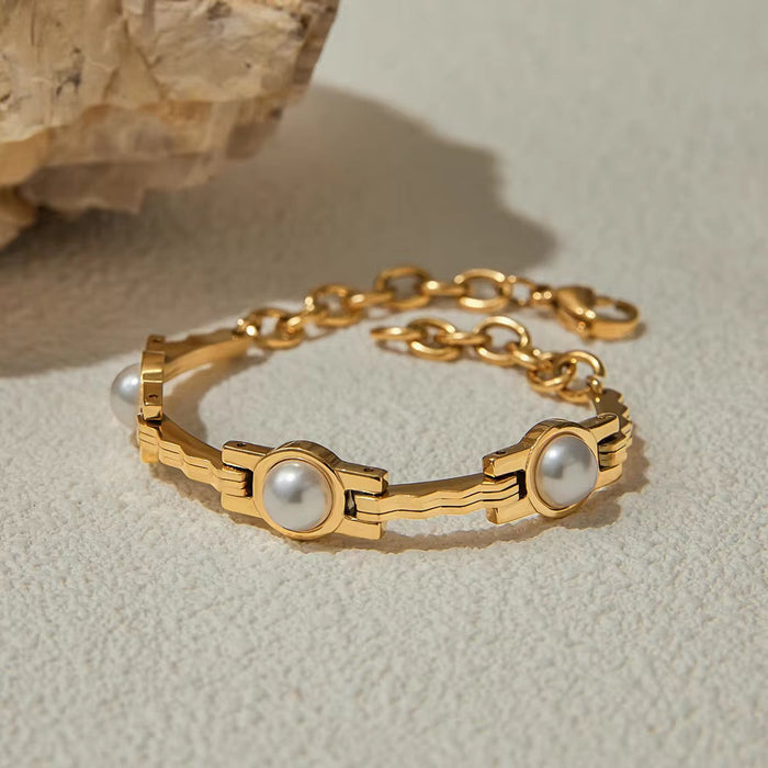 Pearl Gold Plated Bracelet Watch