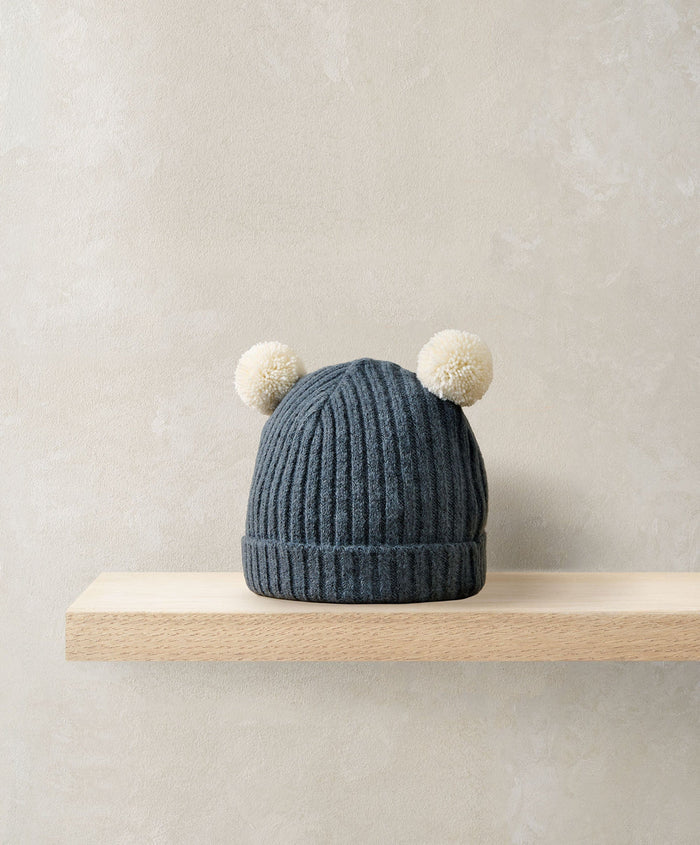 Mamas & Papas Hats & Booties Rib Knit Hat with Pom Poms - Blue