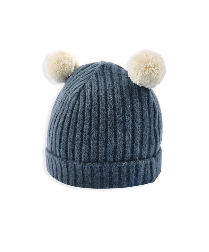 Mamas & Papas Hats & Booties Rib Knit Hat with Pom Poms - Blue