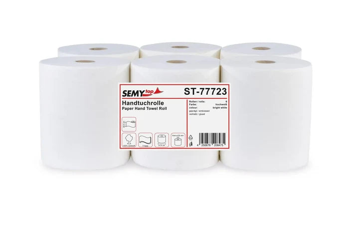 SemyTop Handtuchrolle Autocut 20 cm, 3-lagig, Ø 19 cm, Zellstoff hochweiß, 6 Rollen