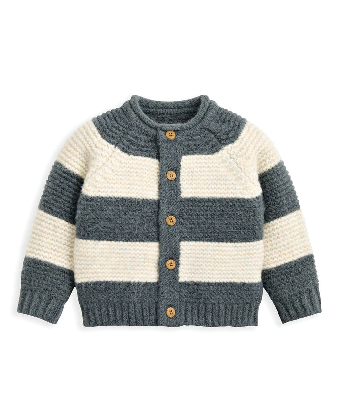 Mamas & Papas Jumpers & Knitwear Striped Knit Cardigan with Raglan Sleeves - Blue