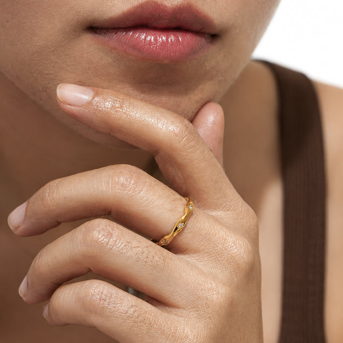Velvet Wave Diamond Gold Plated Band Ring