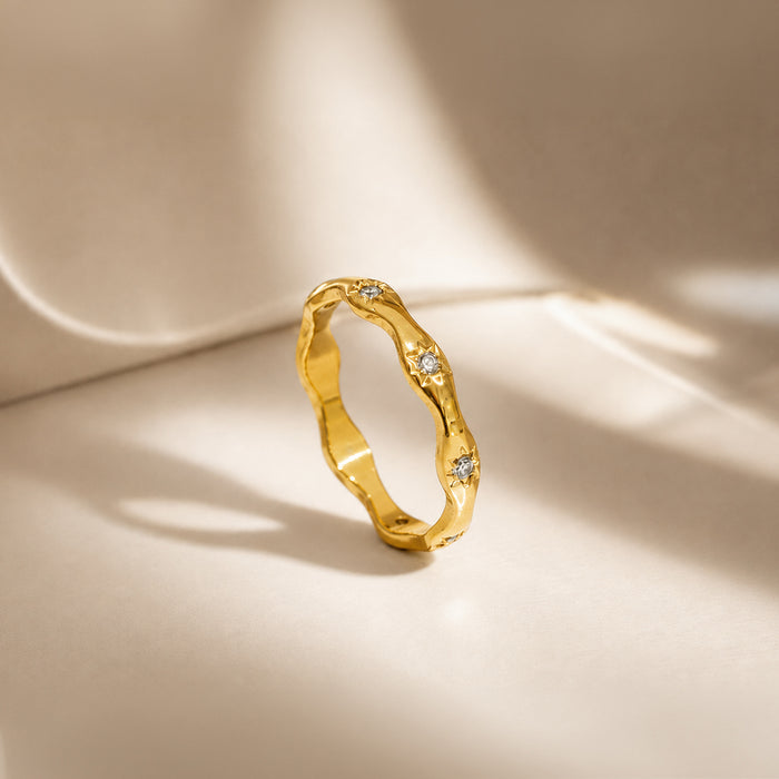 Velvet Wave Diamond Gold Plated Band Ring