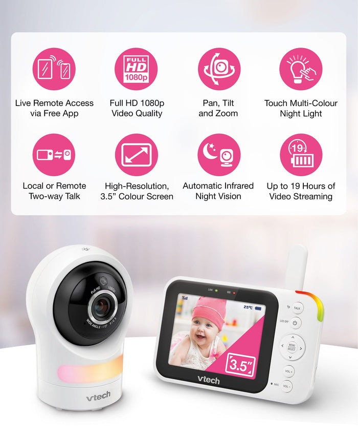 VTech Baby Monitors VTech RM4761 5inch Smart Wi-Fi 1080p Pan & Tilt Monitor - White