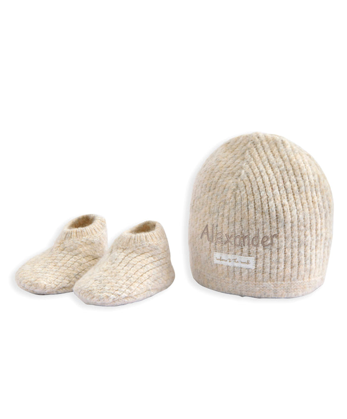 Mamas & Papas Hats & Booties Waffle Knit Hat & Booties Set  (2 Pieces) - Oatmeal