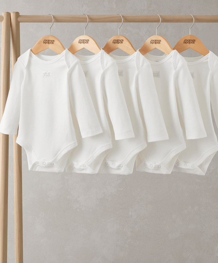 Mamas & Papas White Longsleeved Bodysuits (5 Pack)